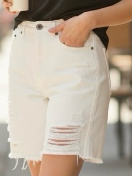American Eagle Outfitters Pants - AE Sample Pre-production 90s Boyfriend Jorts White Denim Heavy Distressed Shorts